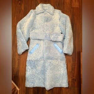 Off-White Light Blue 100% Shearling Lamb Leather Full Length Round Coat IT42